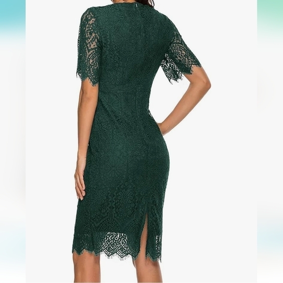 Green Flutter Sleeve Sheath Midi Dress for Wedding Guest - Picture 11 of 11